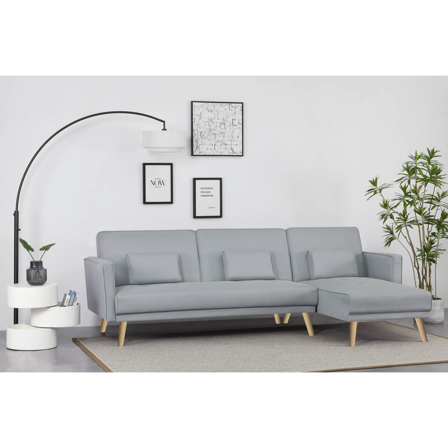 Canapé d'angle réversible et convertible 4 places en tissu gris NICE