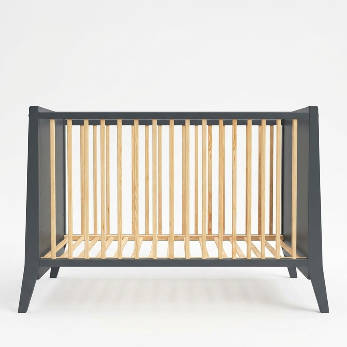 Lit Evolutif Timéo à barreaux 60 x 120 cm, Gris & Bois, En Bois, 3 Hauteurs, Tiroir intégré, Barreaux amovibles