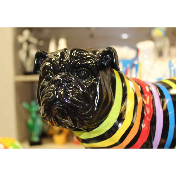 Statuette chien noir bulldog aux rayures colorées L40cm - LOPPO
