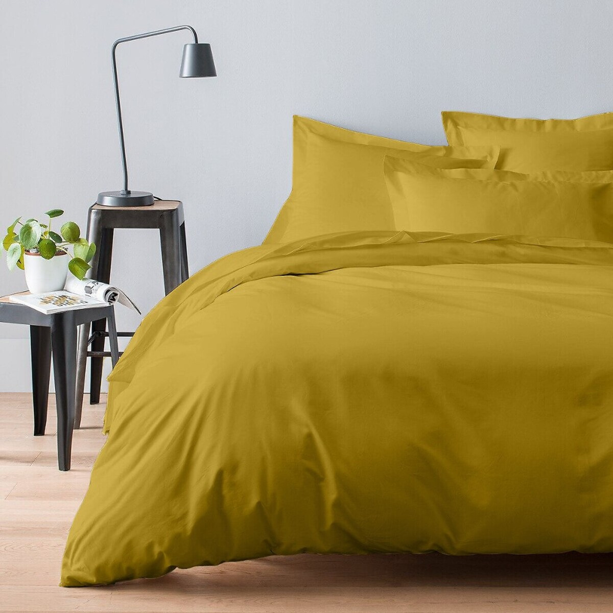 Housse De Couette 100% Satin de Coton lavé 105 Fils Bronze