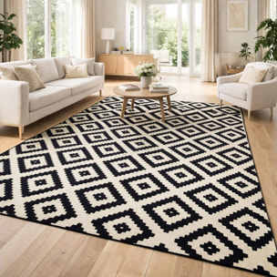 Tapis Kihe Noir et blanc motif géométrique scandinave