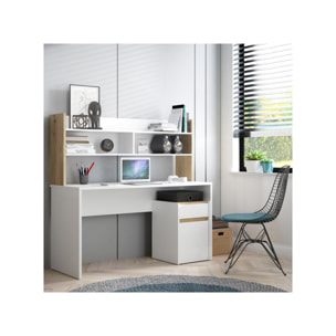 Sur-meuble de bureau avec rangements blanc, effet chêne - L 110 CM - KIARA