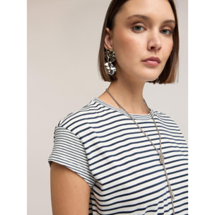 Motivi - Camiseta de rayas en jersey de algodón - Azul