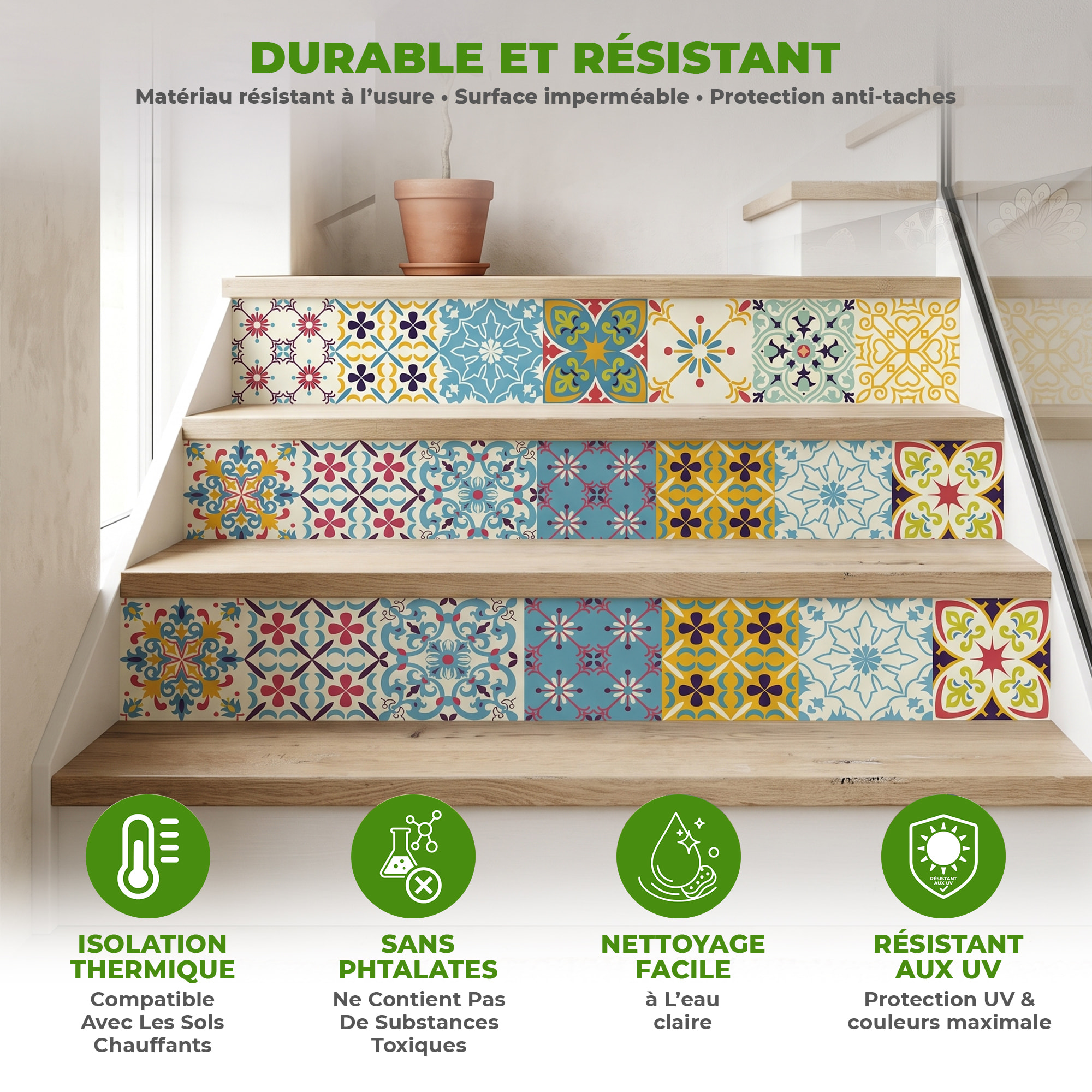 Stickers adhésifs escalier carrelages | Sticker Autocollant contremarche Carreaux de ciment carrelages adhésif - AGUEDA