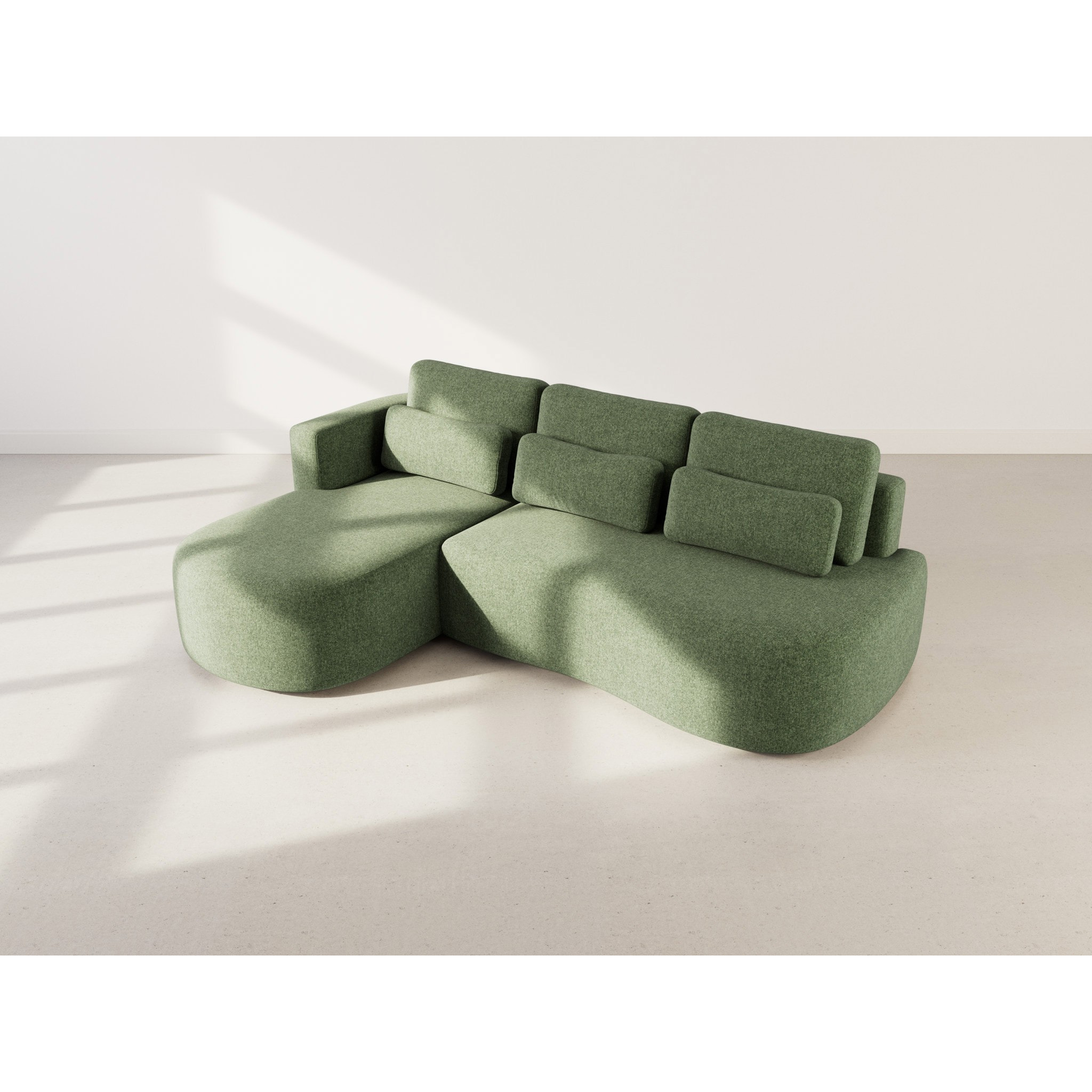 Mahina - canapé d'angle gauche 4 places convertible avec coffre en tissu texturé - Vert