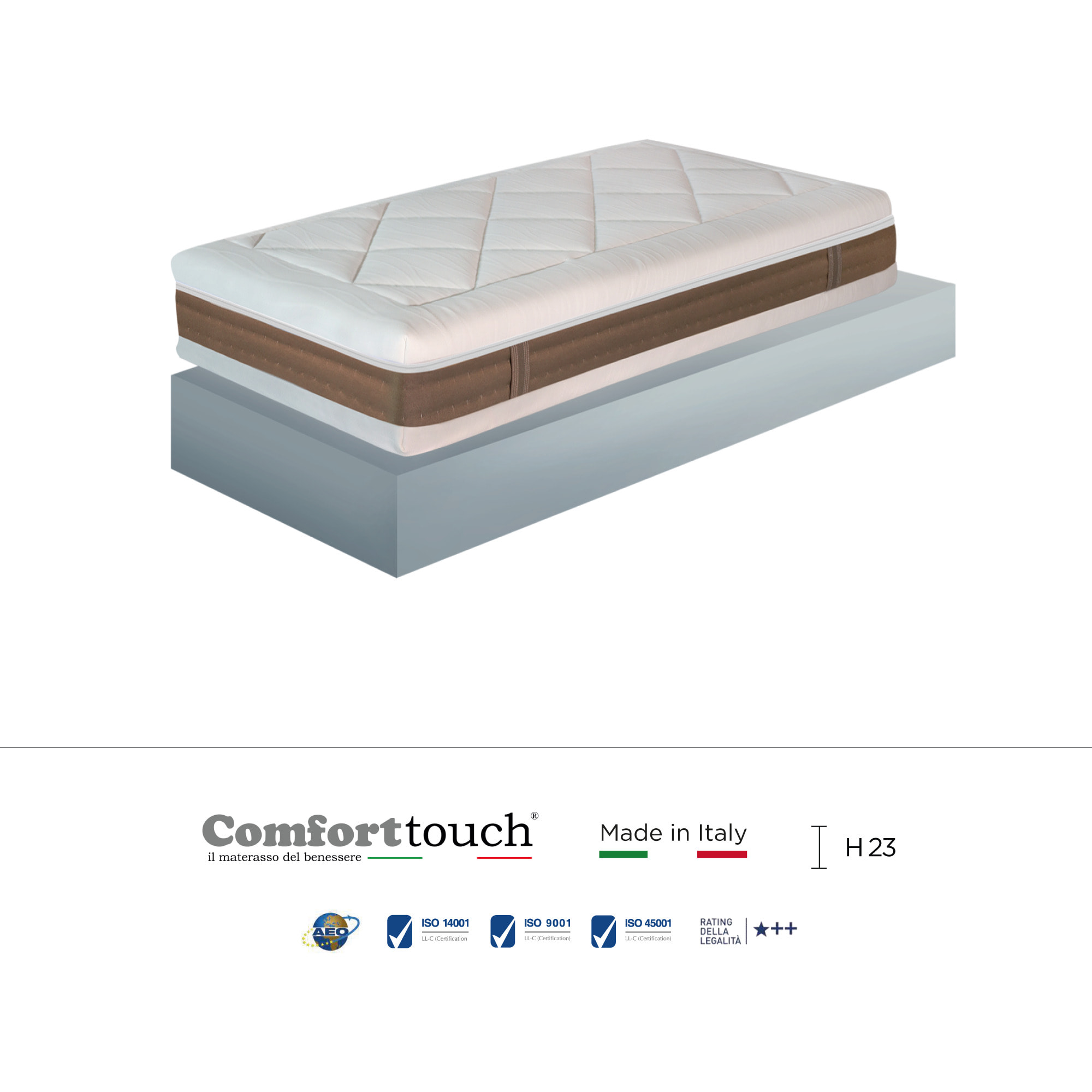 "Sun" H23 cm 90x190 guanciale Memory OMAGGIO sfoderabile Memory Foam a tre strati