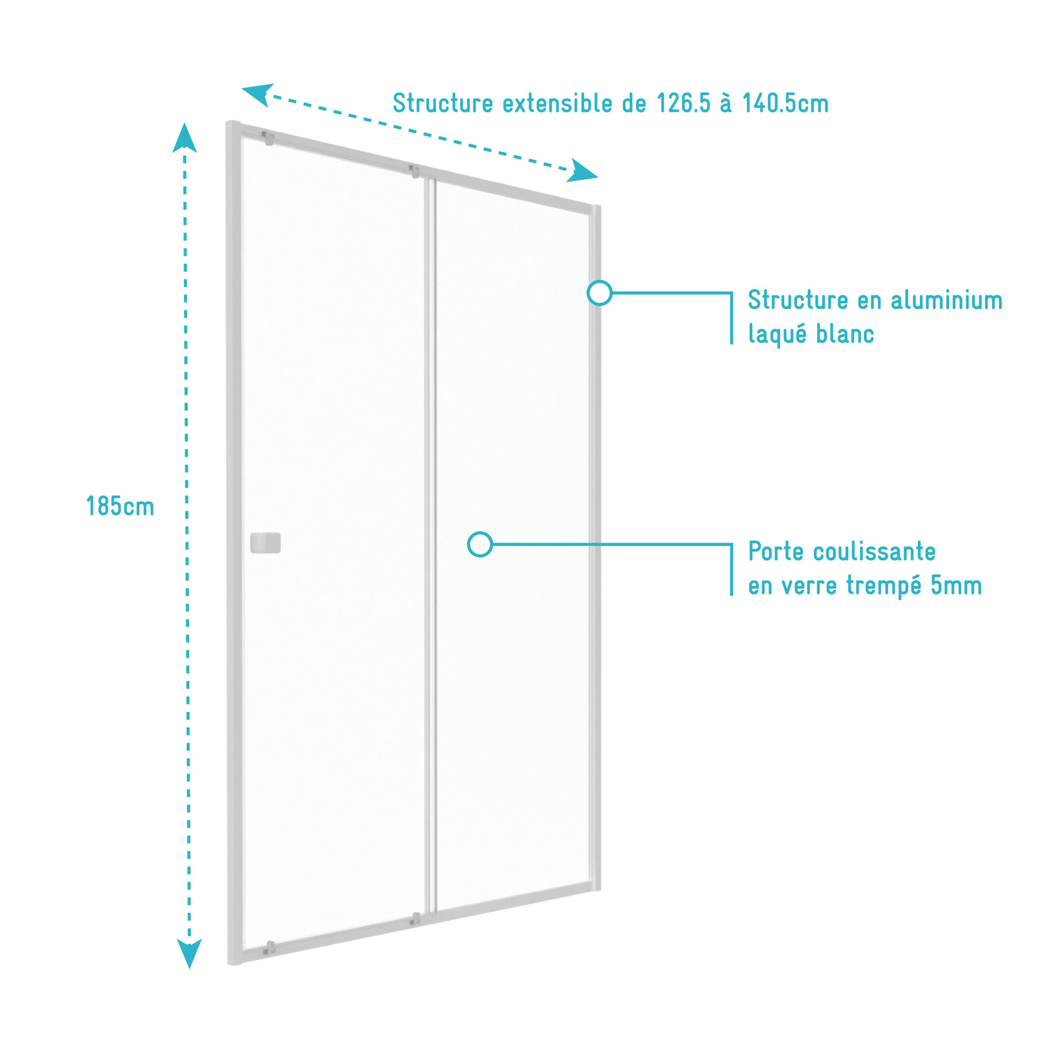 Porte de douche coulissante blanc 140x185cm - extensible - WHITY slide 140