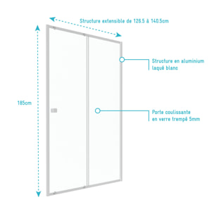 Porte de douche coulissante blanc 140x185cm - extensible - WHITY slide 140