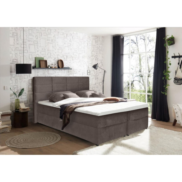 Lit boxspring complet en velours gris ou taupe 180x200 - GENEVE