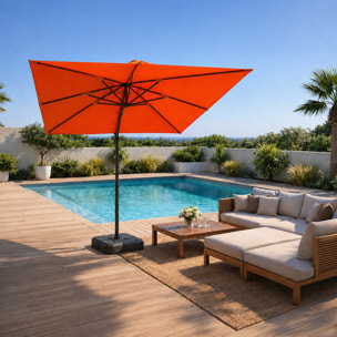 Parasol carré 3x3 déporté rotatif orange en aluminium RAFAELA