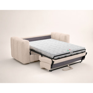 Violette - Canapé lit 3 places convertible express couchage quotidien 140 cm matelas 14 cm en velours gaufré - Beige