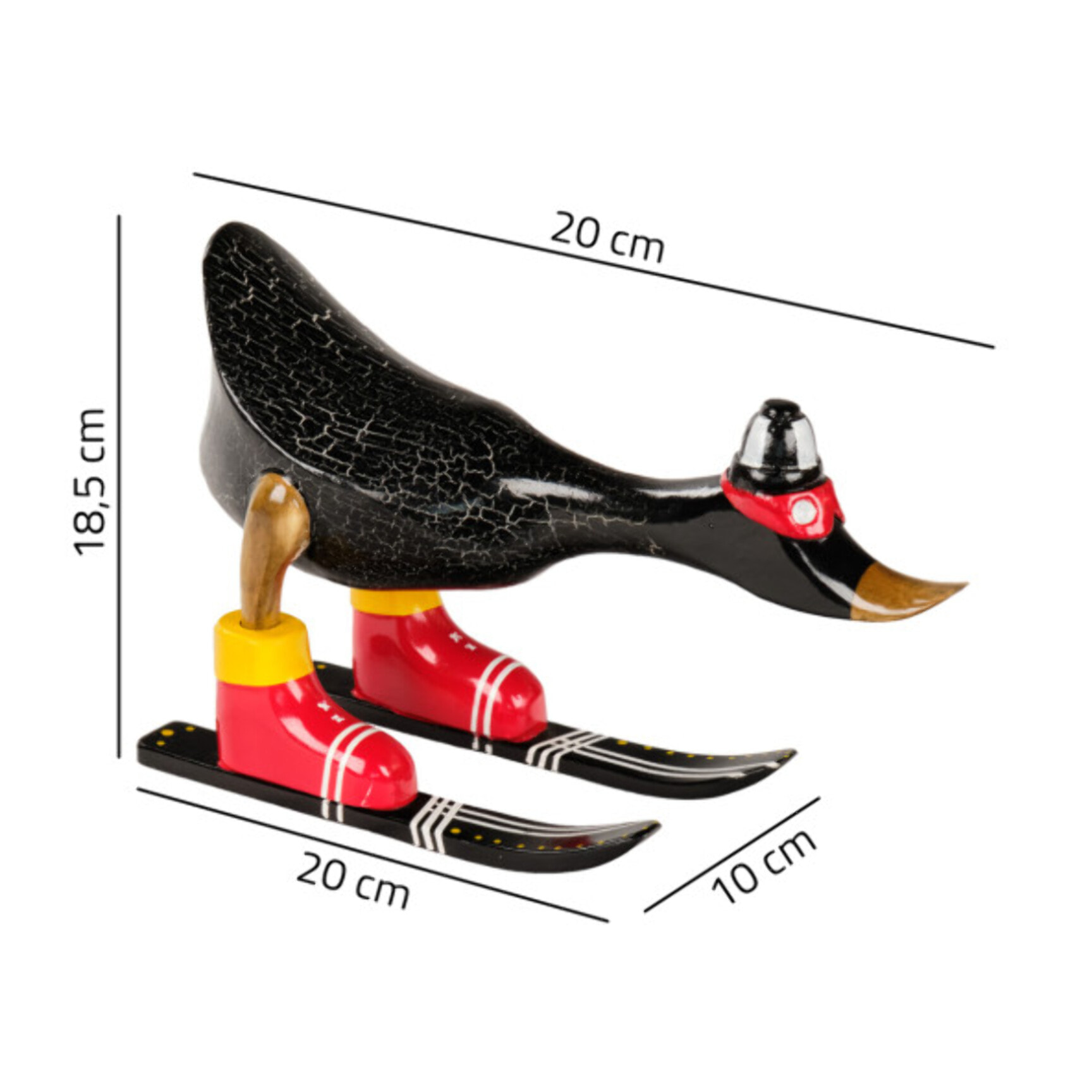 Statuette décorative Canard Skieur en Bois de Teck H. 18 cm – DAMAS