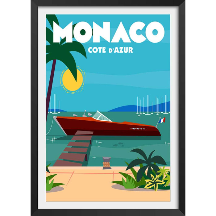 Poster de monaco dream Affiche + cadre en bois - Noir