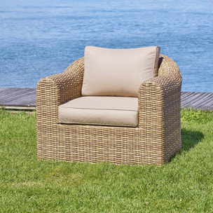Fauteuil de salon de jardin "Mooréa" savana aluminium traité époxy en résine tressée
