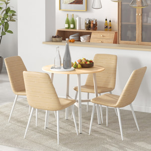 Mesa de Comedor Redonda para 4 Personas Mesa de Cocina Moderna con Patas de Acero para Salón Oficina Ø80x76 cm Natural y Blanco