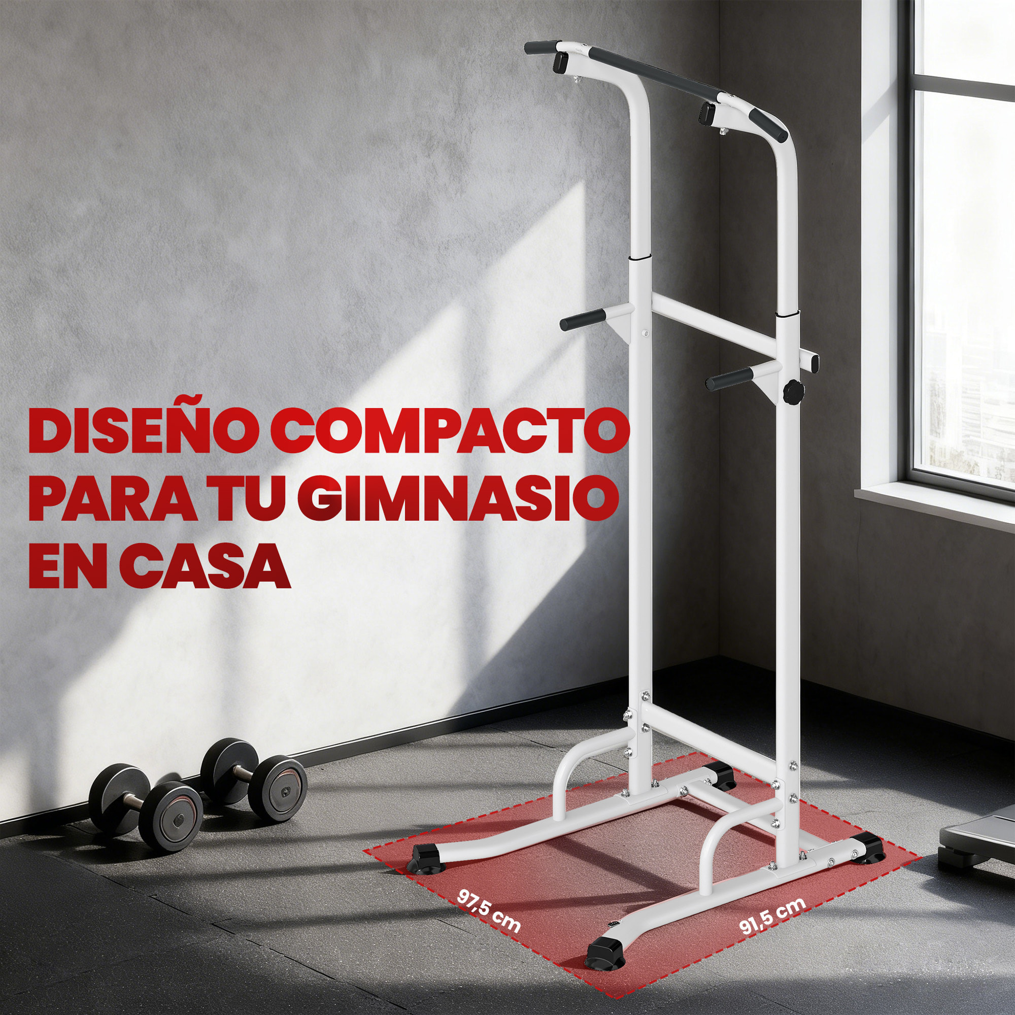 Barra de Dominadas Altura Regulable 176,5-227 cm, Estación de Fondos Resistente para Gimnasio en Casa, Máquina Dominadas Multifuncional, para Entrenamiento de Fuerza, Carga 120 kg