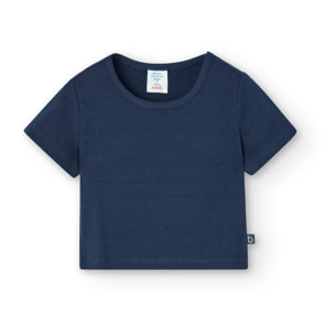 Camiseta niÃ±a, canalÃ© lisa, mangas cortas, azul marino