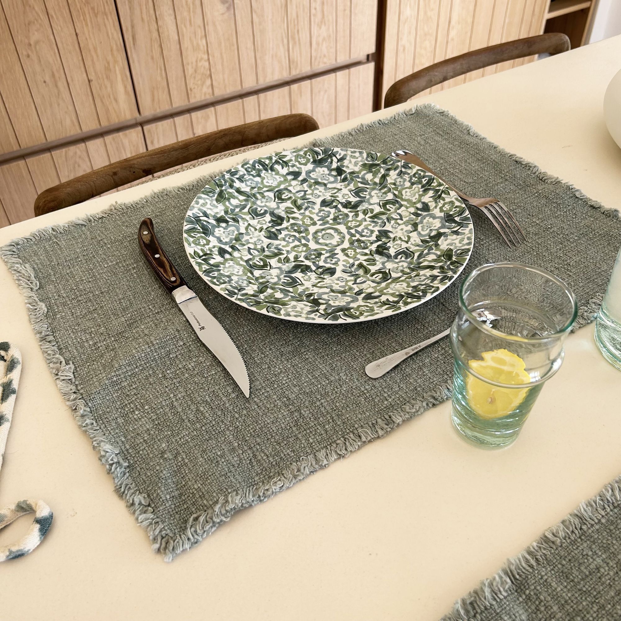 Lot de 4 sets de table avec franges céladon ANOKI