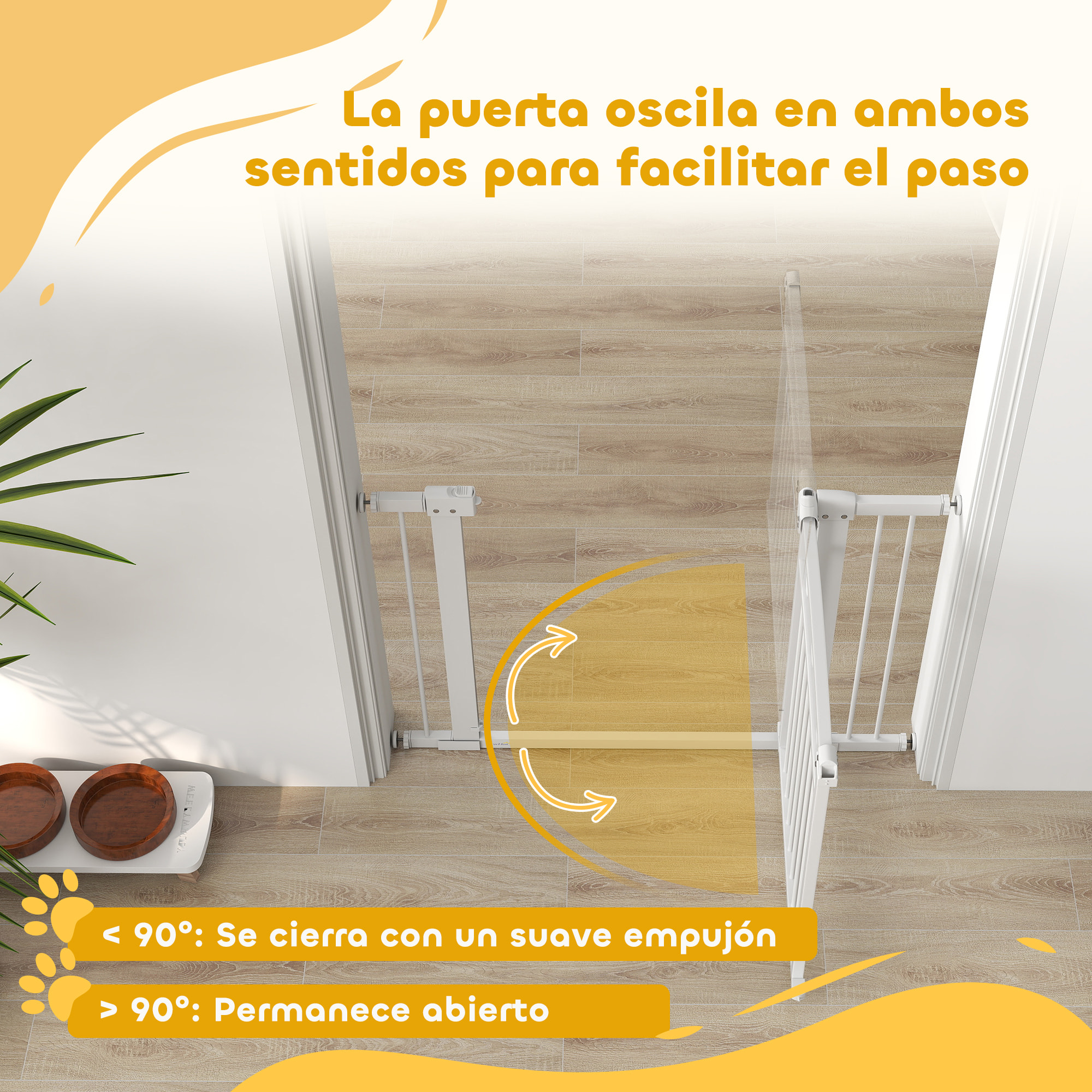 Barrera para Perros Puerta para Perros con Ancho Ajustable 76-104 cm Barrera de Seguridad para Perros con 2 Extensiones y Doble Bloqueo para Escaleras y Puertas Blanco