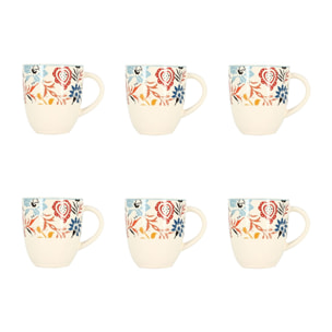 Lot de 6 mugs à motif floral coloré en grès 35cl JAIPUR