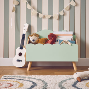 Coffre à jouets enfant effet bois. vert. L 58 x P 28 x H 44.5 cm