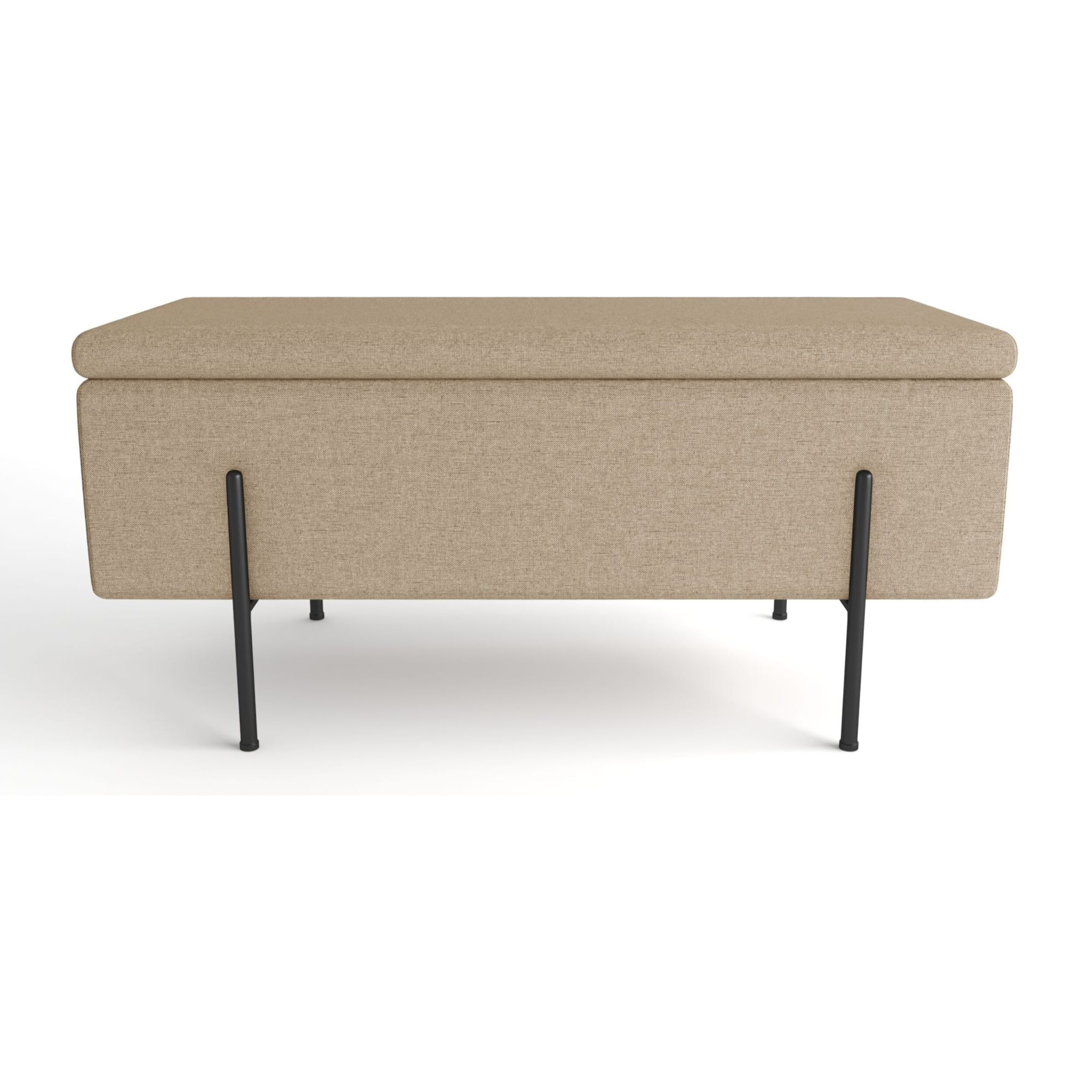 Banquette-coffre beige en bois, métal et tissu