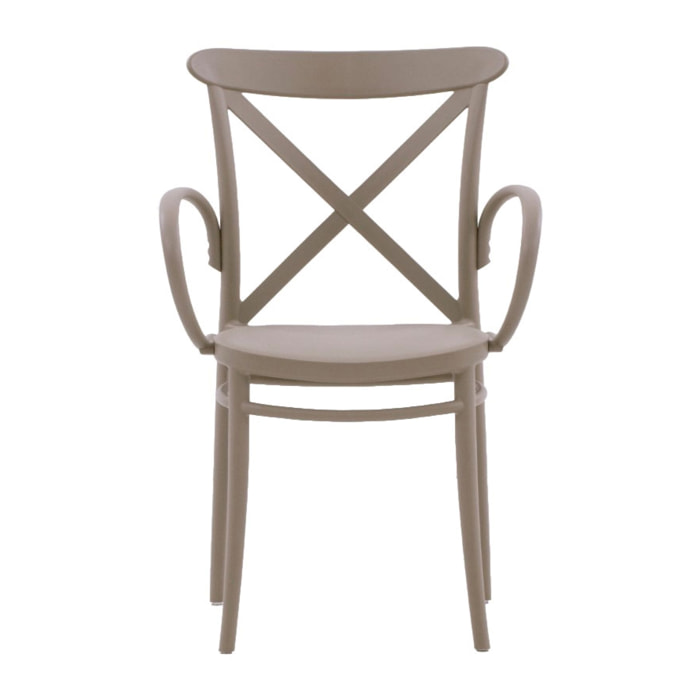 Set di 4 sedie RIO in polipropilene tortora con braccioli, impilabili