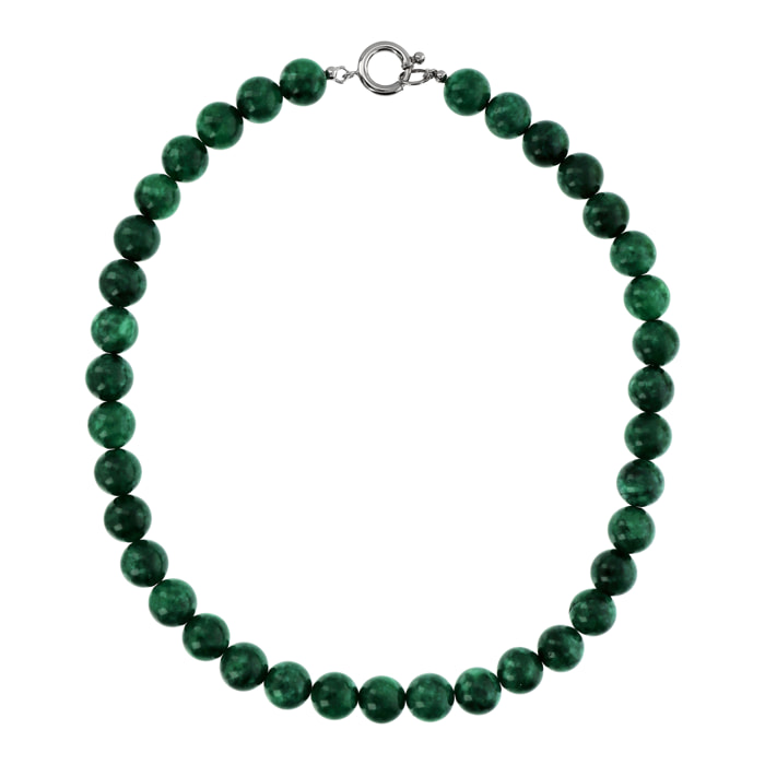 Collana Girocollo con Sfere di Pietra Naturale Quarzite Verde in Argento 925 placcato Rodio