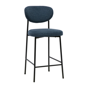 Tabourets de bar fixes en tissu effet velours texturé bleu foncé H65 cm (lot de 2) BREKA