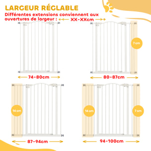 Barrière de sécurité pour chien extensible 74-100 cm, barrière d'escalier à fixation par pression sans percer, double verrouillage, fermeture automatique, hauteur 94 cm, blanc