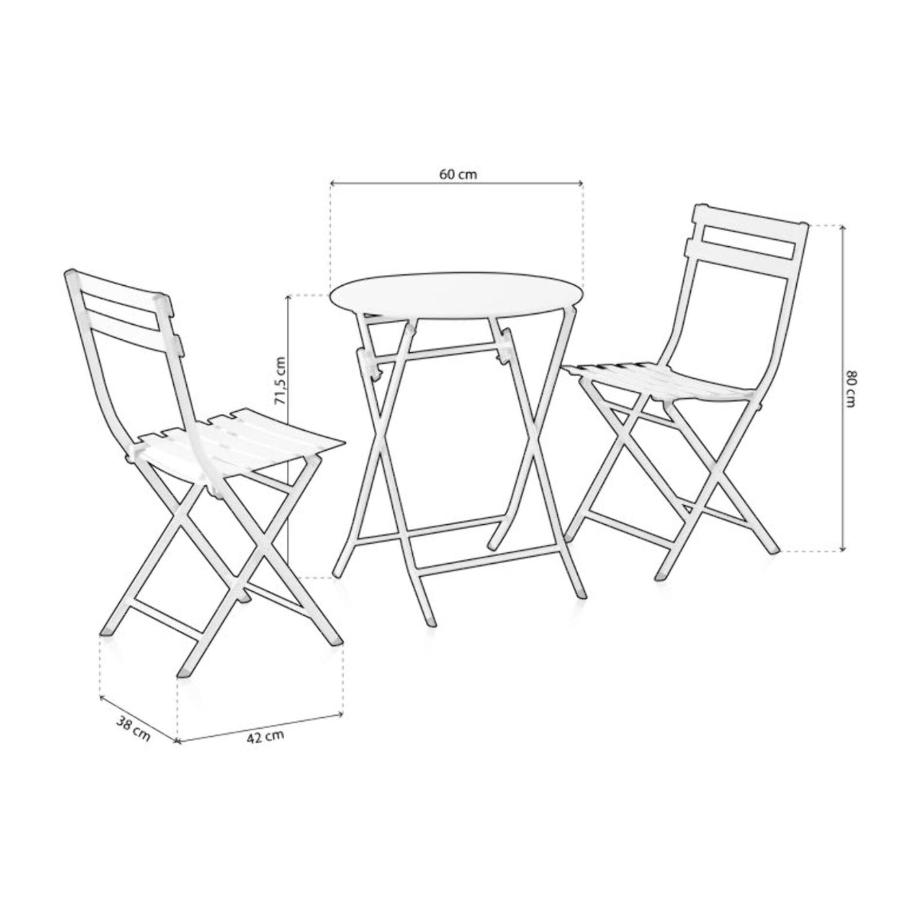 Set de exterior mesa y 2 sillas plegables Gio Blanco