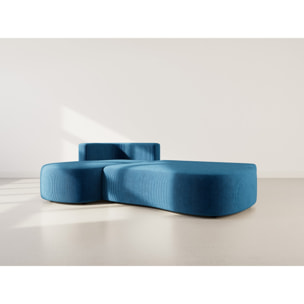 Mahina - canapé d'angle gauche 4 places convertible avec coffre en velours côtelé - Bleu