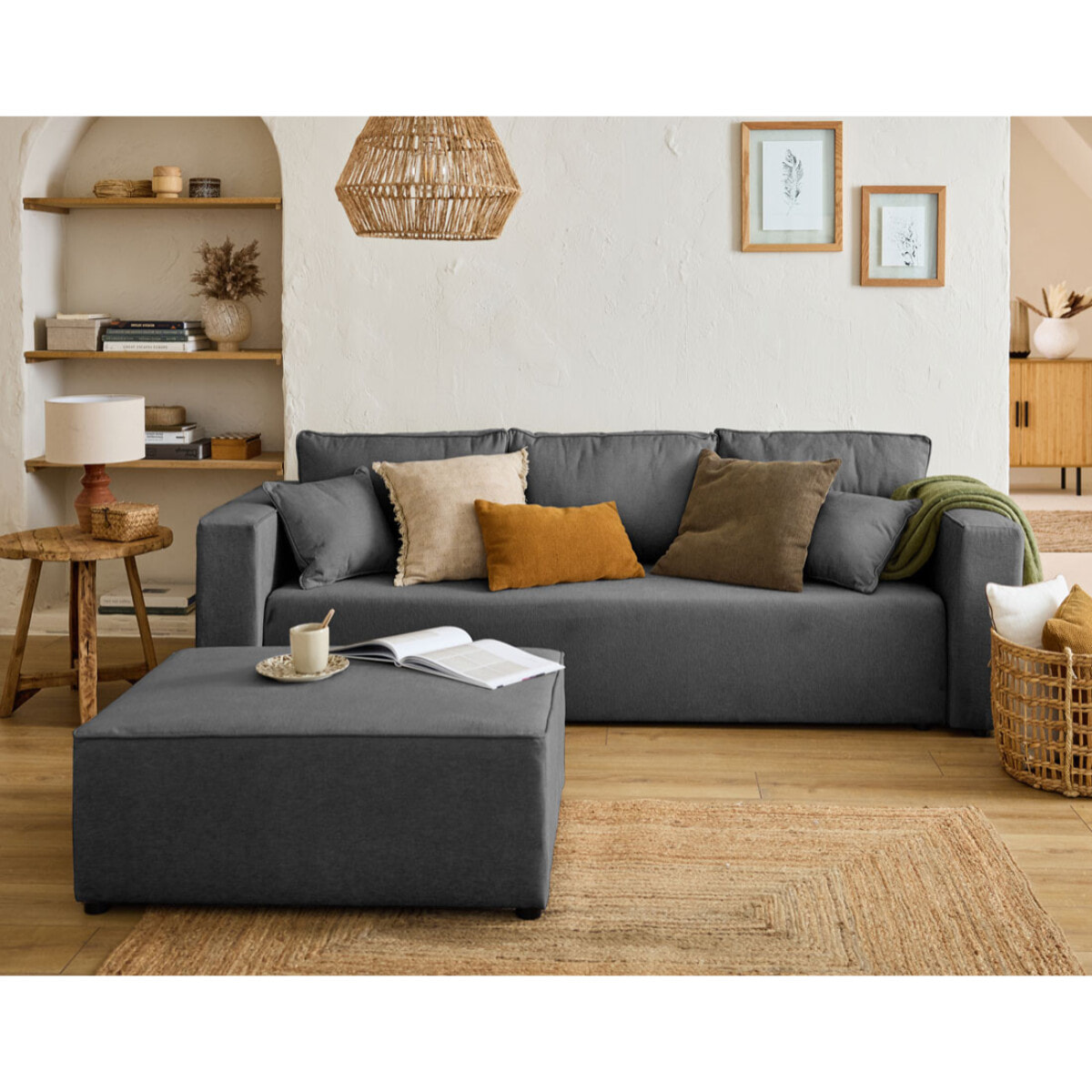 Topaze - canapé 3 places - convertible avec coffre - en tissu - Gris foncé