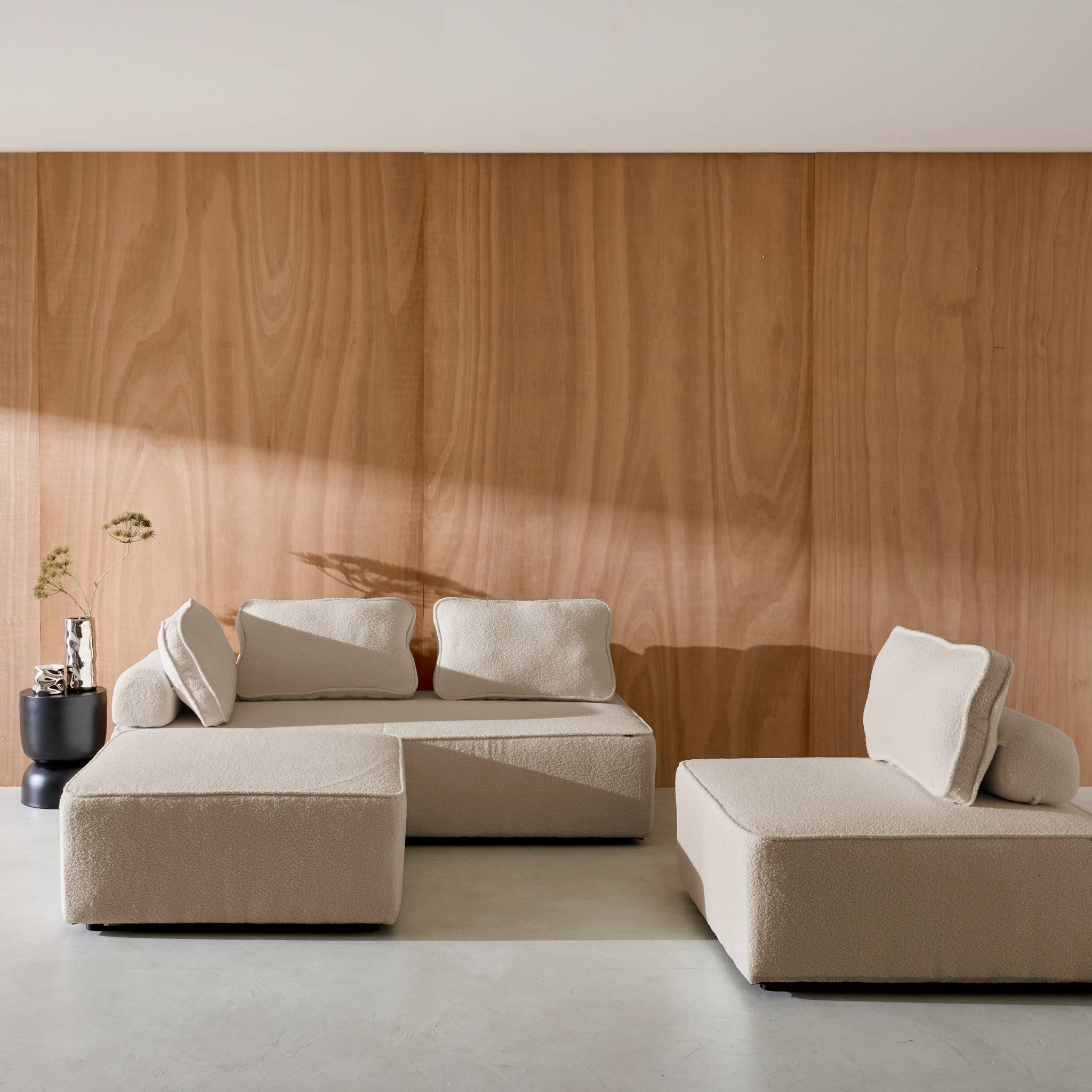 Ensemble chauffeuses pour canapé modulable 4 places bouclette beige - Bao