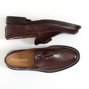 Mocassini in pelle crust con fondo in cuoio antiscivolo testa di moro