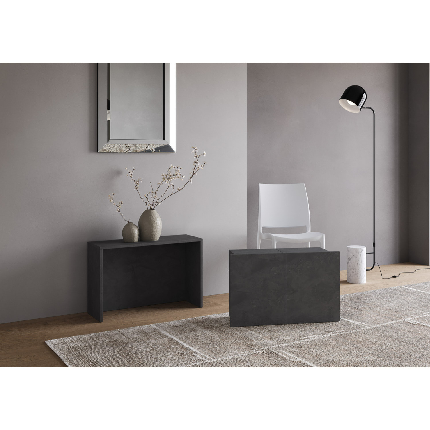 Banco extensible inferior y superior 26x72/300 cm Evolve Antracita Espatulado extensiones internas