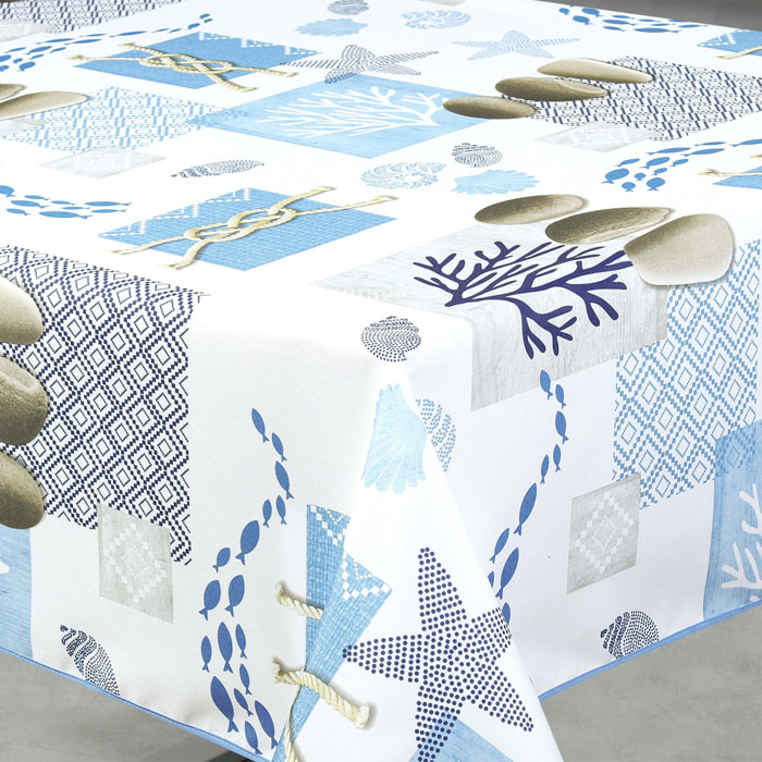 Nappe anti-tâche rectangle motif bord de mer - Blanc