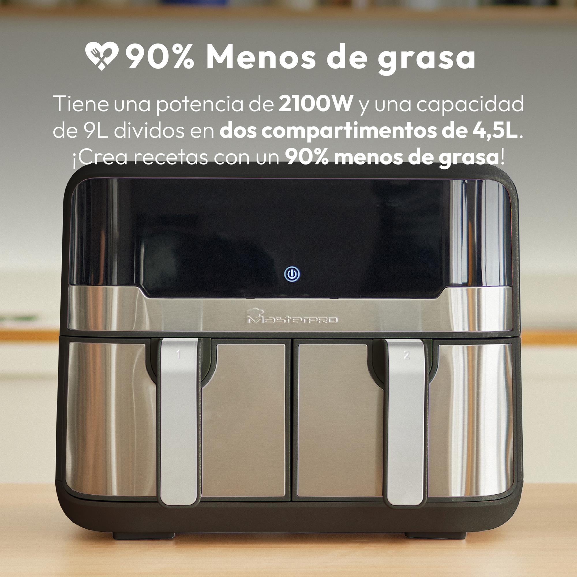 MasterPro Rocket Duo 900 Freidora de aire Color Negro de 9 L y 2400W, Pantalla LED Táctil y Cesta Antiadherente 11 Funciones