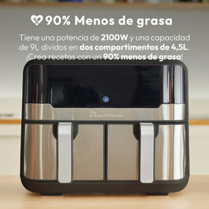MasterPro Rocket Duo 900 Freidora de aire Color Negro de 9 L y 2400W, Pantalla LED Táctil y Cesta Antiadherente 11 Funciones
