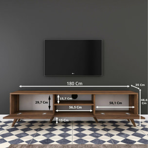 Mobile porta TV Avir, Credenza da soggiorno, Armadio basso per TV, Base parete attrezzata, 180x35h49 cm, Noce