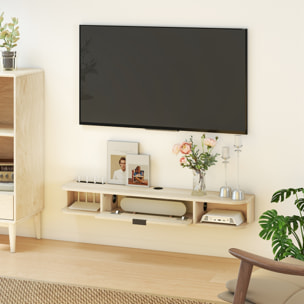 Mueble de TV Suspendido, Mueble de TV para Salón con Cajón Abatible, 2 Estantes Abiertos, Gestión de Cables, Estilo Moderno, para Televisión 50 Pulgadas, 120x24x16 cm, Madera Natural