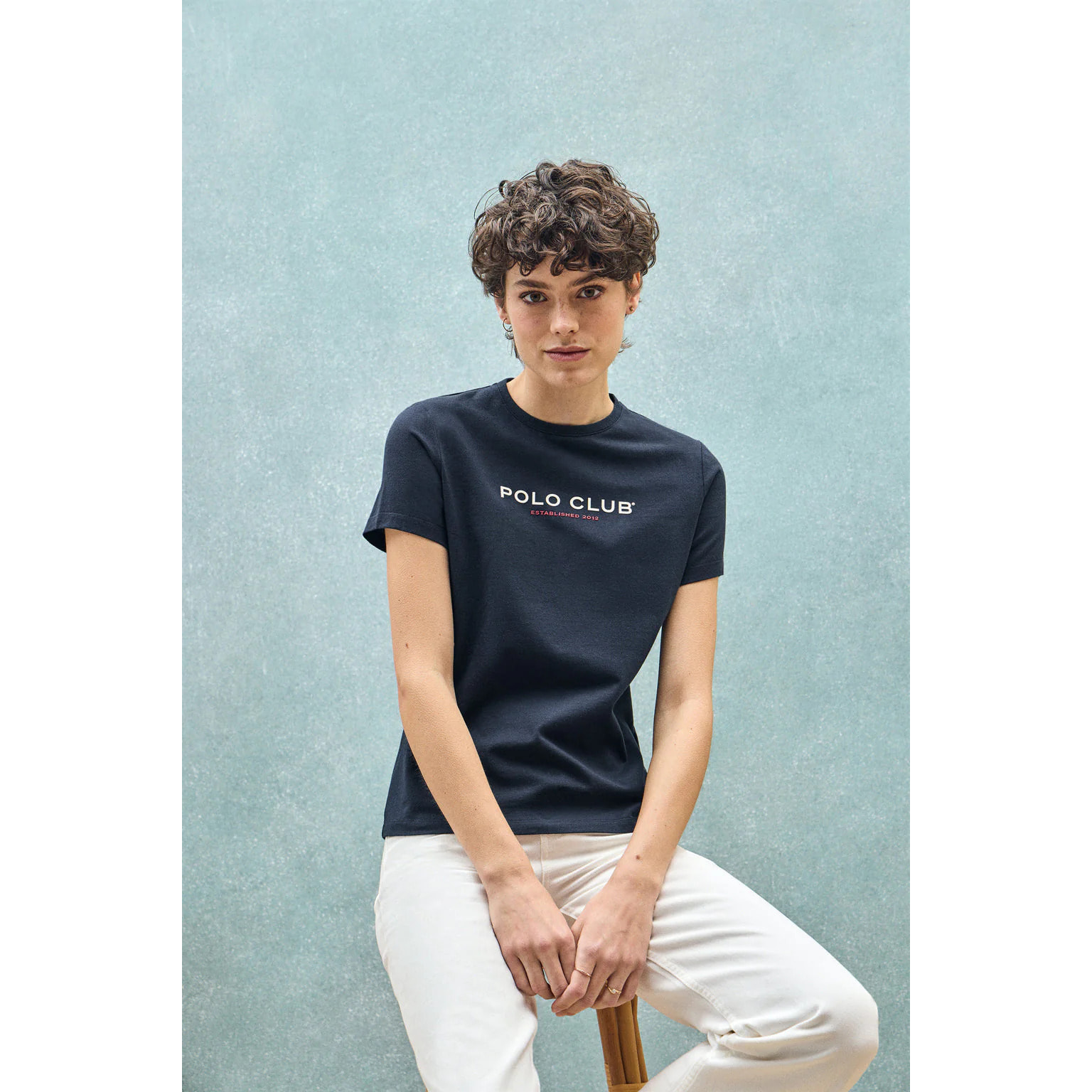 Maglietta basic blu marino con logo in gomma Polo Club