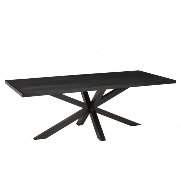 BASILE - Table à manger 220x100cm plateau noir effet pierre