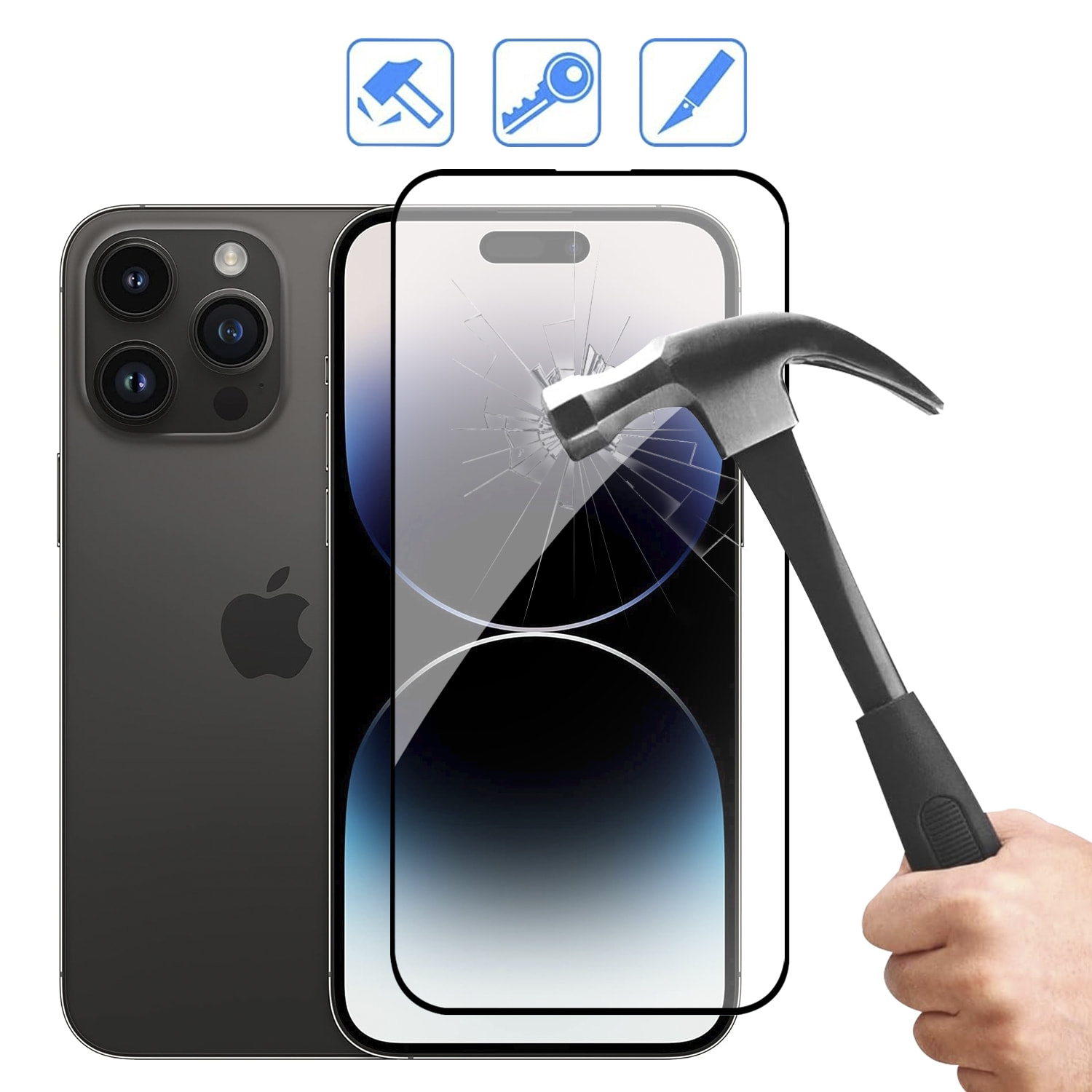 DAM Proteggi schermo in vetro temperato  a copertura totale per iPhone 14 Pro Max 7,15x0,06x15,5 cm. Colore trasparente