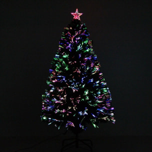 Sapin de Noël artificiel lumineux fibre optique LED multicolore + support pied Ø 60 x 120H cm 130 branches étoile sommet brillante vert