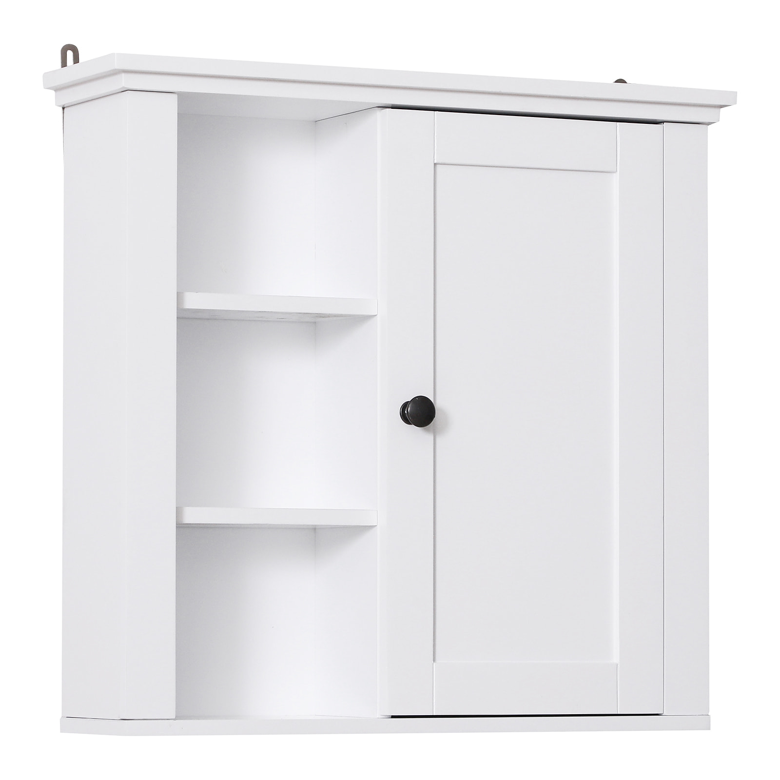 Armoire haute murale de salle de bain ou WC placard 1 porte 3 niches dim. 53L x 14,5l x 50,5H cm MDF panneaux particules blanc