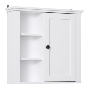 Armoire haute murale de salle de bain ou WC placard 1 porte 3 niches dim. 53L x 14,5l x 50,5H cm MDF panneaux particules blanc