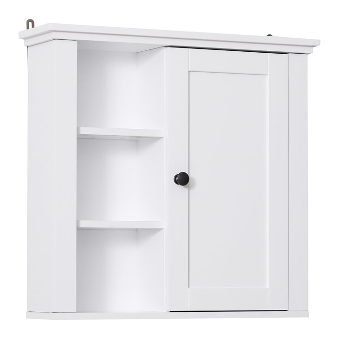 Armoire haute murale de salle de bain ou WC placard 1 porte 3 niches dim. 53L x 14,5l x 50,5H cm MDF panneaux particules blanc