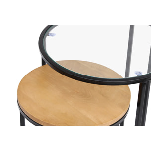 Tables d'appoint gigognes en verre trempé et bois manguier massif TAHL
