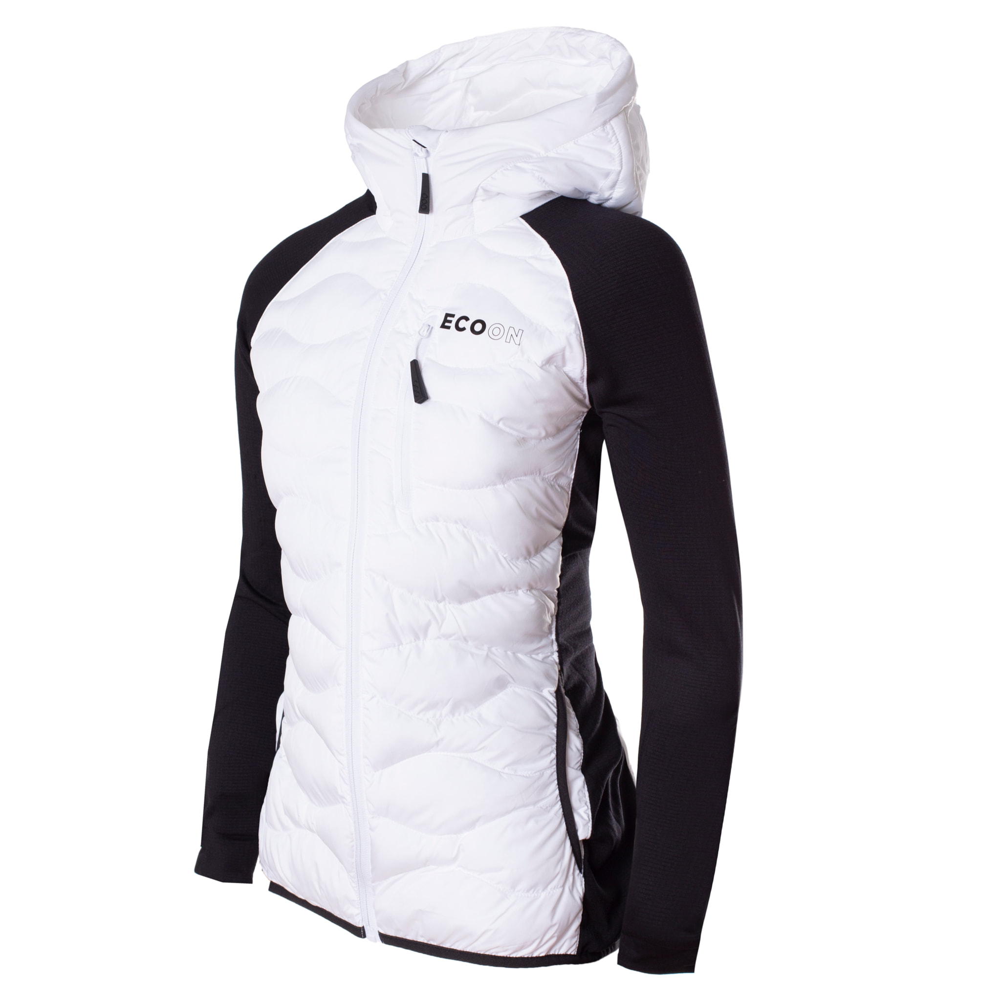 Chaqueta para mujer ECOON ECOActive Hybrid Insulated Jacket with cap Women - Blanco / Negro